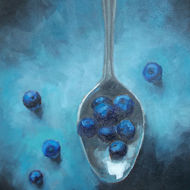 Barbara Porket  - blueberries with silver spoon - oil
