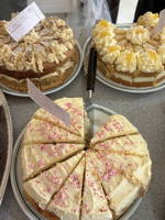 Homemade cakes for sale with tea